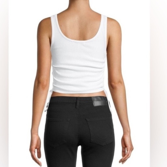 BCBG Multicolored Tassel Side-Drawstring Cropped Tank Top White - Picture 9 of 9